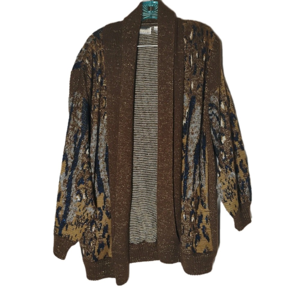 Bramble Lane Womens‎ Medium Open Front Cardigan Sweater Animal Print Shimmer